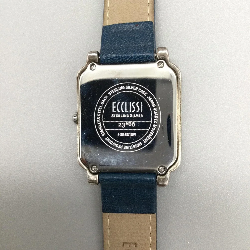 Ecclissi Womens Watch 30mm Blue Dial Sterling Silver Blue Leather New Battery